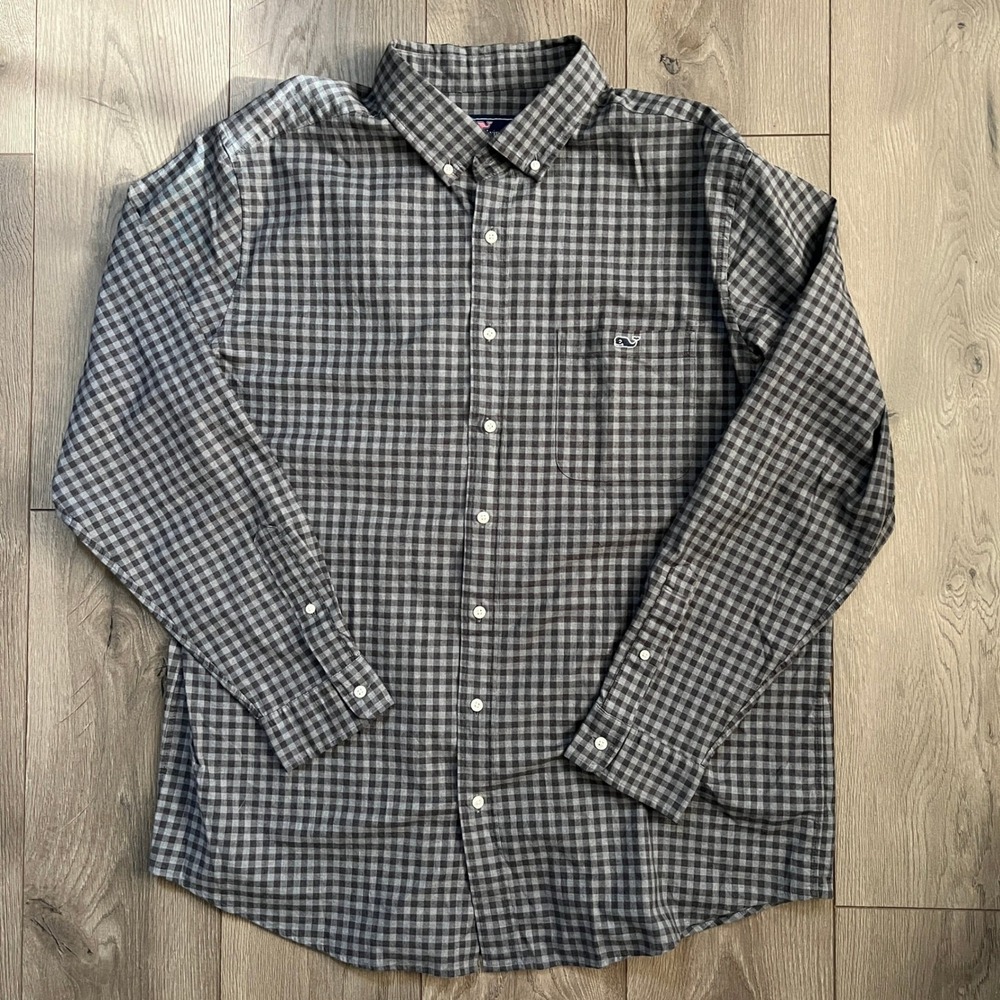 Vineyard Vines Mens XLT Classic Fit Tucker Shirt Grey Gingham Plaid Button Down